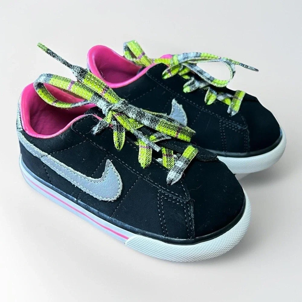 NIKE Blazer Low Toddler Sneakers Black/Pink/Lime/White Size 7C